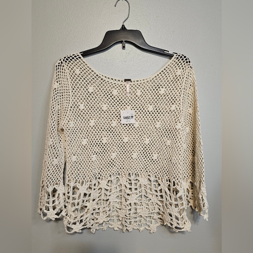 NWT Altar’d State Natural Crochet Mesh Long Sleeve - Boho Cottagecore - Med